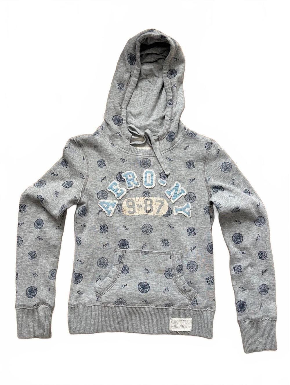 Aeropostale Hoodie Womens Size S Gray Aero NY 1987 Pullover Logo Print Y2K